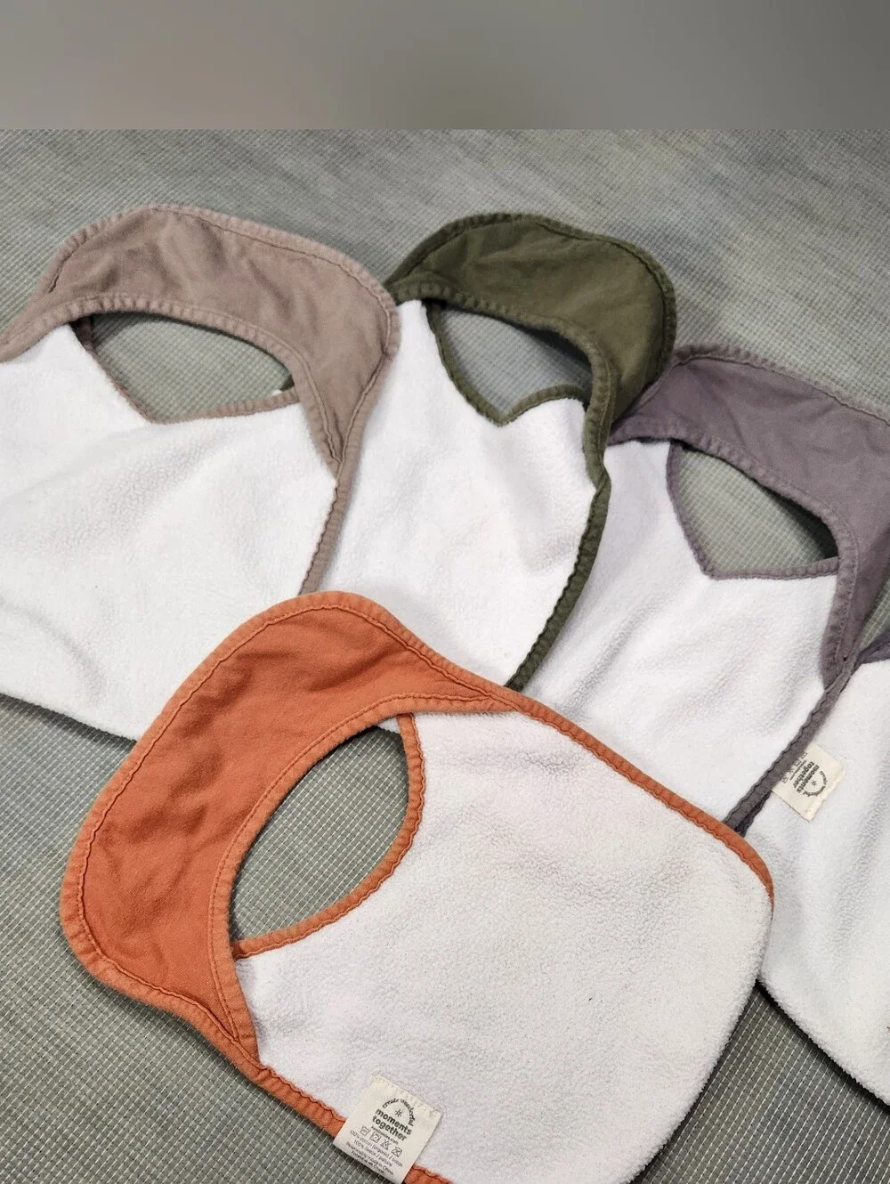Set of Neutral Baby Bibs - Olive, Taupe, Charcoal & Rust